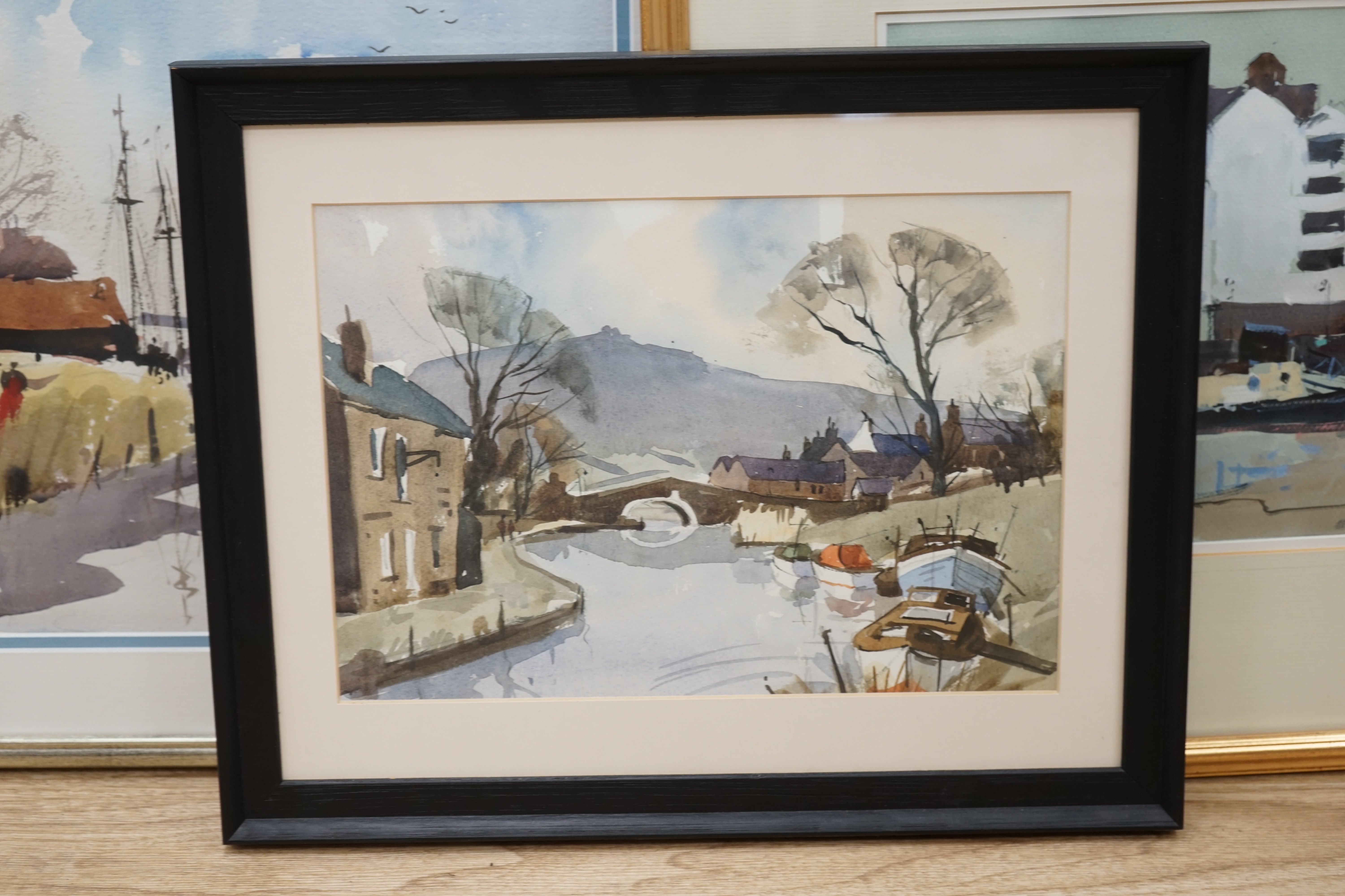 John Tookey (b.1947), three watercolours, including 'The Thames, Chelsea', two signed, largest 32 x 49cm. Condition - fair to good, some light discolouration and fading